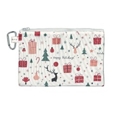 Happy Holiday Xmas Christmas Pattern Canvas Cosmetic Bag (large)