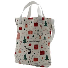 Happy Holiday Xmas Christmas Pattern Canvas Messenger Bag by Paksenen