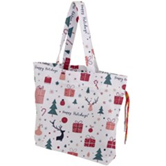 Happy Holiday Xmas Christmas Pattern Drawstring Tote Bag