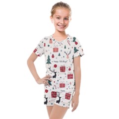 Happy Holiday Xmas Christmas Pattern Kids  Mesh T-shirt And Shorts Set