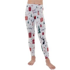 Happy Holiday Xmas Christmas Pattern Kids  Lightweight Velour Leggings