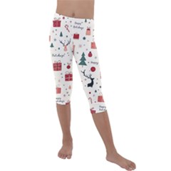 Happy Holiday Xmas Christmas Pattern Kids  Lightweight Velour Capri Leggings 