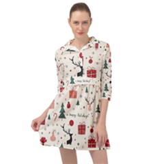 Happy Holiday Xmas Christmas Pattern Mini Skater Shirt Dress