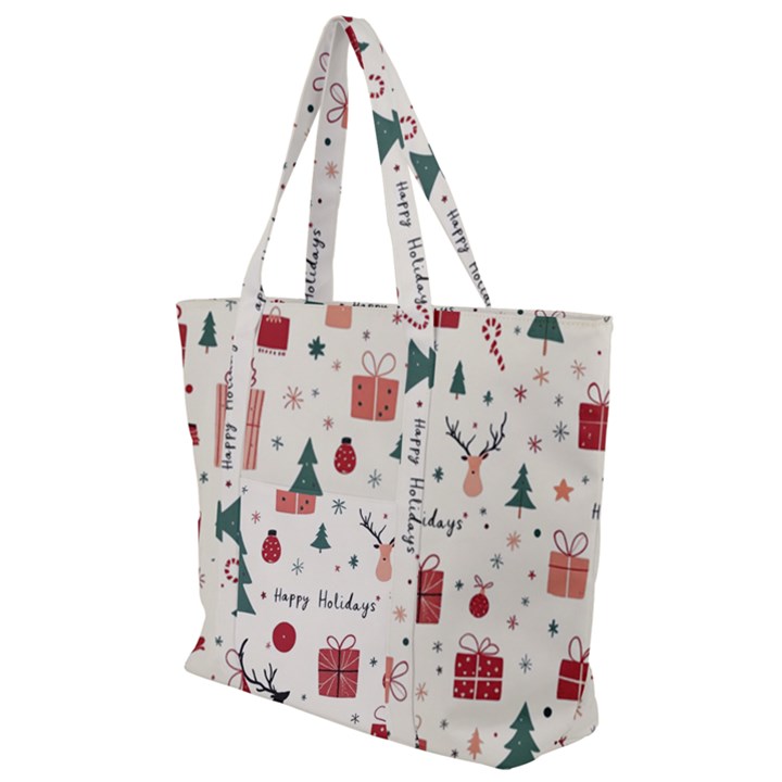 Happy Holiday Xmas Christmas Pattern Zip Up Canvas Bag