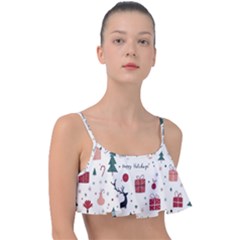 Happy Holiday Xmas Christmas Pattern Frill Bikini Top