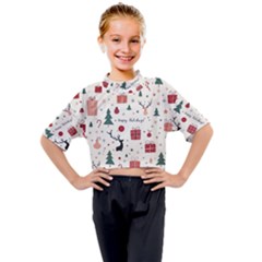 Happy Holiday Xmas Christmas Pattern Kids Mock Neck T-shirt