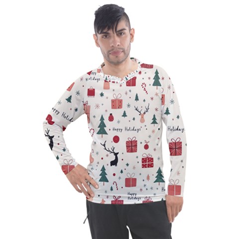 Happy Holiday Xmas Christmas Pattern Men s Pique Long Sleeve T-shirt by Paksenen