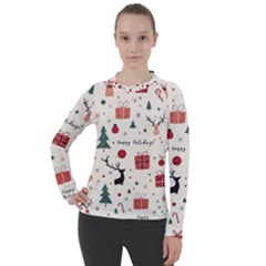 Happy Holiday Xmas Christmas Pattern Women s Pique Long Sleeve T-shirt