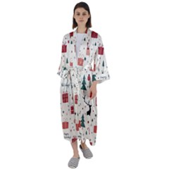 Happy Holiday Xmas Christmas Pattern Maxi Satin Kimono