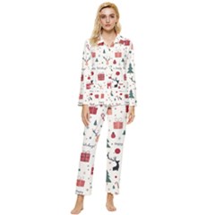 Happy Holiday Xmas Christmas Pattern Womens  Long Sleeve Velvet Pocket Pajamas Set