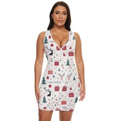 Happy Holiday Xmas Christmas Pattern Draped Bodycon Dress