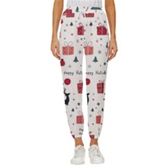 Happy Holiday Xmas Christmas Pattern Women s Cropped Drawstring Pants