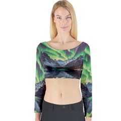 Lake Mountains Aorora Northern Lights Snow Long Sleeve Crop Top