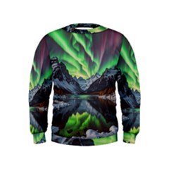 Lake Mountains Aorora Northern Lights Snow Kids  Sweatshirt by Paksenen