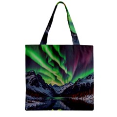 Lake Mountains Aorora Northern Lights Snow Zipper Grocery Tote Bag