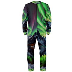 Lake Mountains Aorora Northern Lights Snow Onepiece Jumpsuit (men)