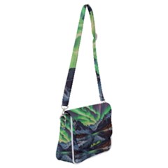 Lake Mountains Aorora Northern Lights Snow Shoulder Bag With Back Zipper