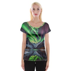 Lake Mountains Aorora Northern Lights Snow Cap Sleeve Top