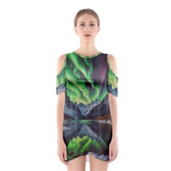 Lake Mountains Aorora Northern Lights Snow Shoulder Cutout One Piece Dress