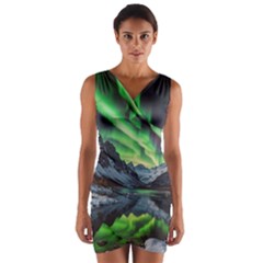 Lake Mountains Aorora Northern Lights Snow Wrap Front Bodycon Dress