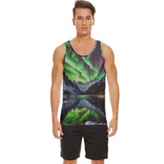 Lake Mountains Aorora Northern Lights Snow Men s Wide Collar Tank Top by Paksenen