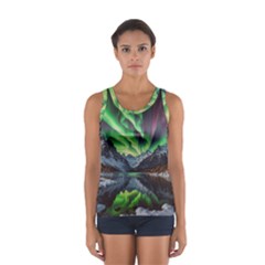 Lake Mountains Aorora Northern Lights Snow Sport Tank Top 