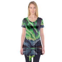 Lake Mountains Aorora Northern Lights Snow Short Sleeve Tunic 