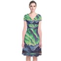 Lake Mountains Aorora Northern Lights Snow Short Sleeve Front Wrap Dress View1