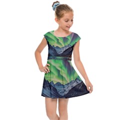 Lake Mountains Aorora Northern Lights Snow Kids  Cap Sleeve Dress