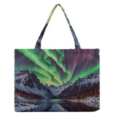 Lake Mountains Aorora Northern Lights Snow Zipper Medium Tote Bag