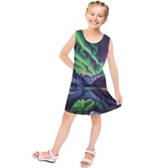 Lake Mountains Aorora Northern Lights Snow Kids  Tunic Dress by Paksenen