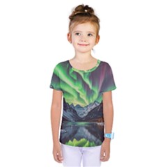 Lake Mountains Aorora Northern Lights Snow Kids  One Piece T-shirt