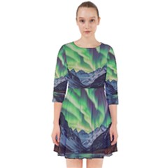 Lake Mountains Aorora Northern Lights Snow Smock Dress