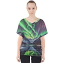 Lake Mountains Aorora Northern Lights Snow V-Neck Dolman Drape Top View1