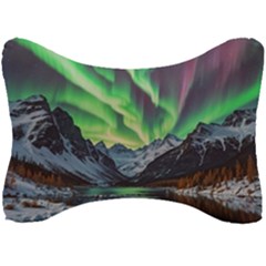 Lake Mountains Aorora Northern Lights Snow Seat Head Rest Cushion by Paksenen