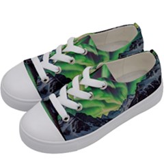 Lake Mountains Aorora Northern Lights Snow Kids  Low Top Canvas Sneakers