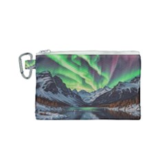 Lake Mountains Aorora Northern Lights Snow Canvas Cosmetic Bag (small) by Paksenen