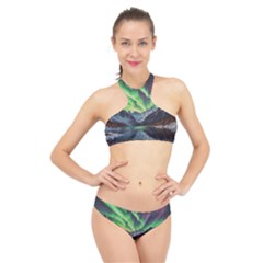 Lake Mountains Aorora Northern Lights Snow High Neck Bikini Set