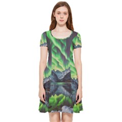 Lake Mountains Aorora Northern Lights Snow Inside Out Cap Sleeve Dress