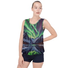 Lake Mountains Aorora Northern Lights Snow Bubble Hem Chiffon Tank Top