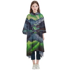 Lake Mountains Aorora Northern Lights Snow Kids  Hooded Rain Ponchos