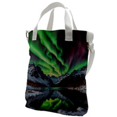 Lake Mountains Aorora Northern Lights Snow Canvas Messenger Bag by Paksenen