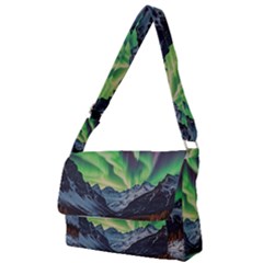 Lake Mountains Aorora Northern Lights Snow Full Print Messenger Bag (s)