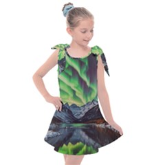 Lake Mountains Aorora Northern Lights Snow Kids  Tie Up Tunic Dress by Paksenen