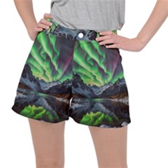 Lake Mountains Aorora Northern Lights Snow Women s Ripstop Shorts