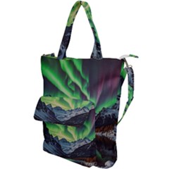 Lake Mountains Aorora Northern Lights Snow Shoulder Tote Bag by Paksenen