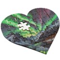 Lake Mountains Aorora Northern Lights Snow Wooden Puzzle Heart View3