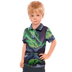 Lake Mountains Aorora Northern Lights Snow Kids  Polo T-shirt