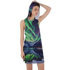 Lake Mountains Aorora Northern Lights Snow Racer Back Hoodie Dress