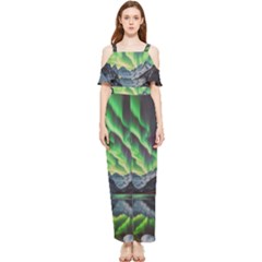 Lake Mountains Aorora Northern Lights Snow Draped Sleeveless Chiffon Jumpsuit